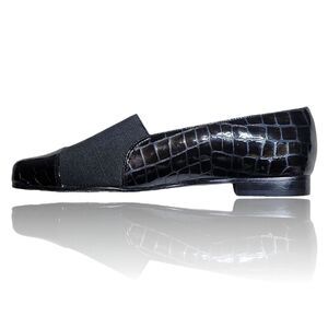 Ros Hommerson Fine-Leather Black Croc Gored Slide-On Loafer